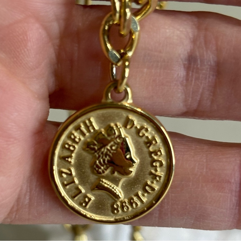 Adornia Water Resistant Mixed Chain Gold Coin Necklace New - Picture 5 of 8